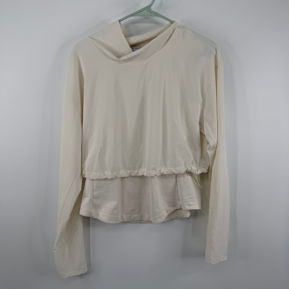 Athleta Pullover Hoodie Women Medium Cream Layered Cinched Waist Activewear